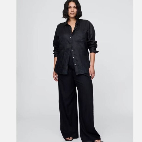 GAP 365 High-Rise Linen Rayon Trouser Pants 4P Black Size 4 PETITE #713998 RT$90 - Picture 6 of 8